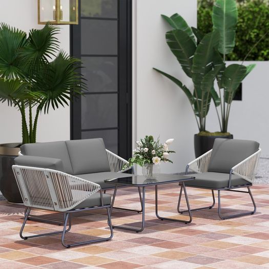 4 Piece Rattan Garden Furniture Set