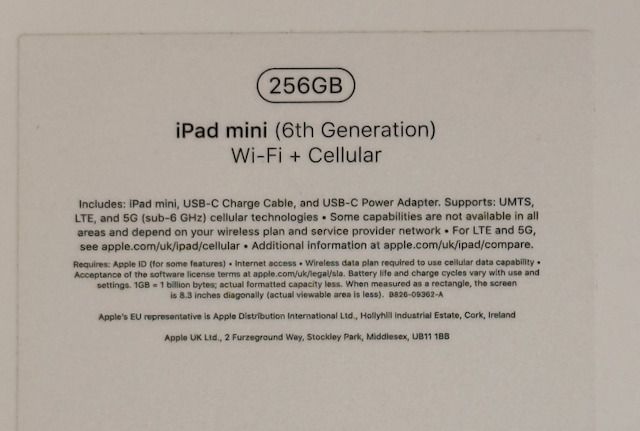 iPad mini (6th gen) 256GB Wi-Fi + Cellular, Purple