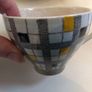 Pair of Fabulous Mid Century Modern 1950's Mix and Match Trios, in the Rare and Stunning "Manhattan" Yellow and Black Check Pattern, Paired with Woodsware "Jasmine" Utilityware saucers. Image 9
