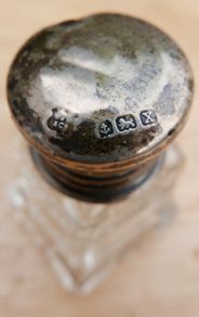 2 Antique Sterling Silver Top, Glass Bottles Pots