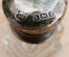2 Antique Sterling Silver Top, Glass Bottles Pots