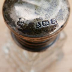 2 Antique Sterling Silver Top, Glass Bottles Pots