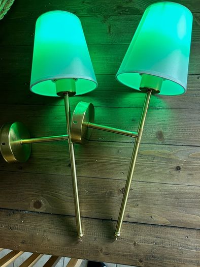 2 Brass Wall Lamps with Colour-Changing Rechargeable Bulbs (No Wiring Needed)