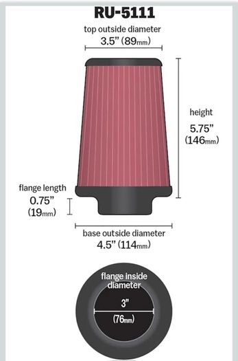 K&N RU-5111 Cone Universal Air Filter