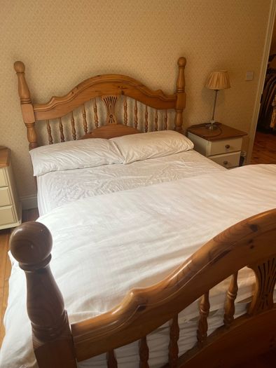 Antique Pine 4ft 6 double bed and mattress.