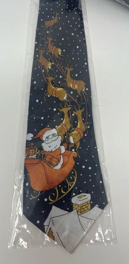 Black Christmas Tie With Santa and 7 Reindeer. New in packaging.