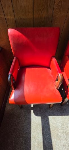 Vintage Red Solid Wood Leather Chairs (2)