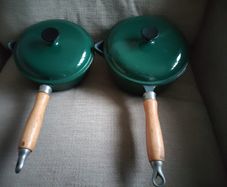 Two Matching Le Creuset Type Cast Iron Saucepans With Lids