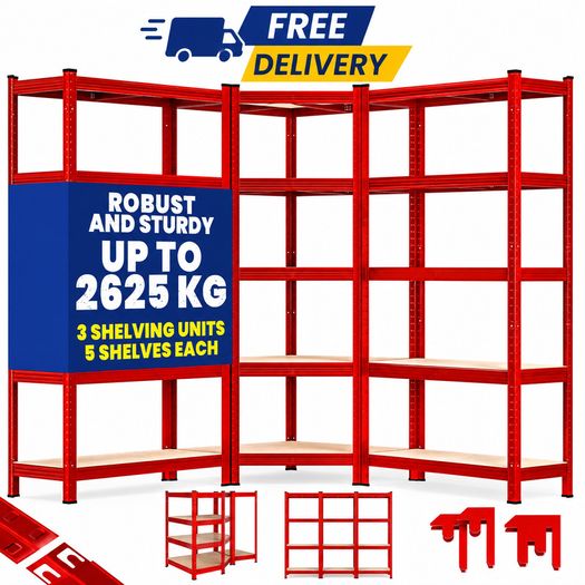 Set of 3 Heavy Duty Corner Shelving Units 2625kg Capacity