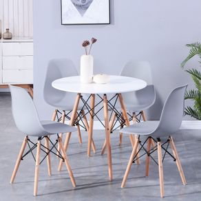 _WHite Dining Table and 4x Nordic Plastic Dining Chairs Wood Legs
