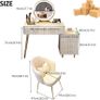 Dressing Table with LED Light Mirror, 3 Light Colors and Adjustable Brightness, Modern Vanity Table Set with 5 Solid Wood Drawers, Velvet Chair for Adults Women Girls Bedroom, 80 100  40  76 CM Image 2