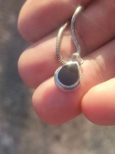 Vintage Teardrop Black Onyx Sterling Silver Pendant Set