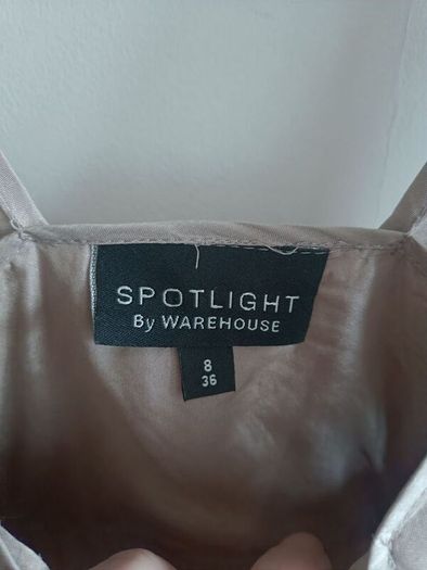 Spotlight by Warehouse Taupe/Champagne Satin Ruffle Dress - Size UK 8 (EU 36)
