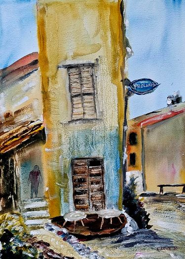Corsican coffee shop watercolour