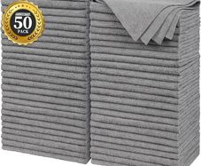 Grey Microfibre Cleaning Cloth -Pack of 50, 16"X12" Cleaning Rags for Housekeeping and Kitchen, Reusable Shop Towels for Car, Lint Free, Scratch-Free, Highly Absorbent Microfibre Towels