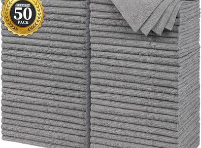 Grey Microfibre Cleaning Cloth -Pack of 50, 16"X12" Cleaning Rags for Housekeeping and Kitchen, Reusable Shop Towels for Car, Lint Free, Scratch-Free, Highly Absorbent Microfibre Towels