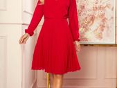 Pleated dress with a nice neckline and long sleeve - red