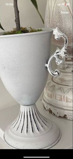 ShabbyChic Decor Greenery in an Urn and velvet ribbon