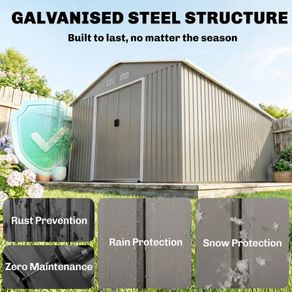 New. Warm grey 13x11ft large metal storage shed (Free Delivery)