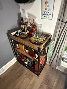 Industrial Drinks Trolley / Bar Cabinet with Removable Serving Tray & LED Lights