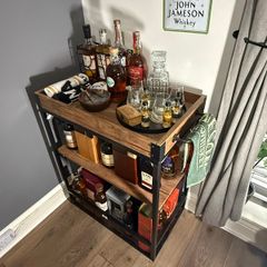 Industrial Drinks Trolley / Bar Cabinet with Removable Serving Tray & LED Lights