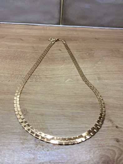 Gold Coloured Metal Flat Chain Necklace