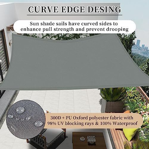 Sun Shade Sail Rectangle 2m x 3m Waterproof, 98% UV Block Awnings for Patios with Free Rope, Sunscreen Awning Canopy, Rectangular Garden Shelter for Outdoor Garden Patio Yard Lawn Party, Grey