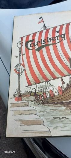 Pat liddy ,irish artist, historian,,1988 Carslberg viking ship Dublin port advertising  art picture,,see picture for condition ,sold as seen .