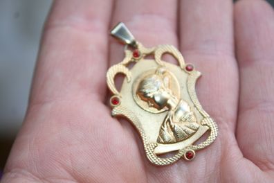 Vintage Pendant with 4 Ruby Bead  Gold Plated 40mm