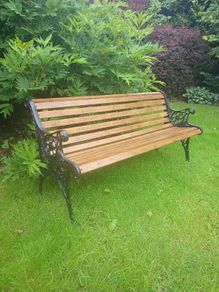 Cast iron and oak garden bench