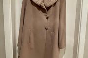 Jaques Vert Beige Coat Sz 16 with 'off-cream' Fake Fur Collar