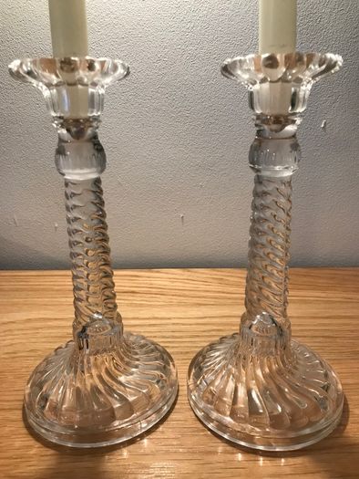 Crucifix + Pair of Glass Candlesticks