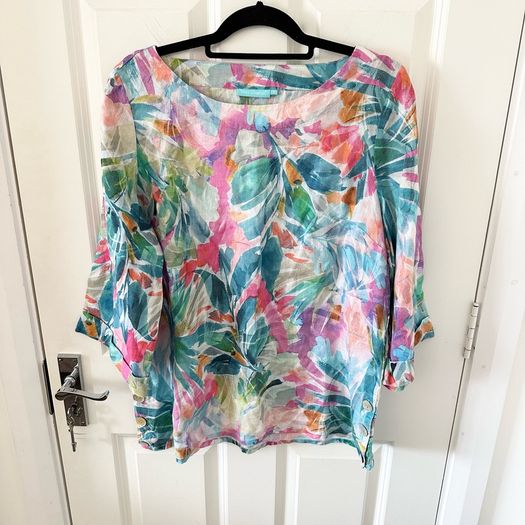 Blue Illusion French Linen Blouse L