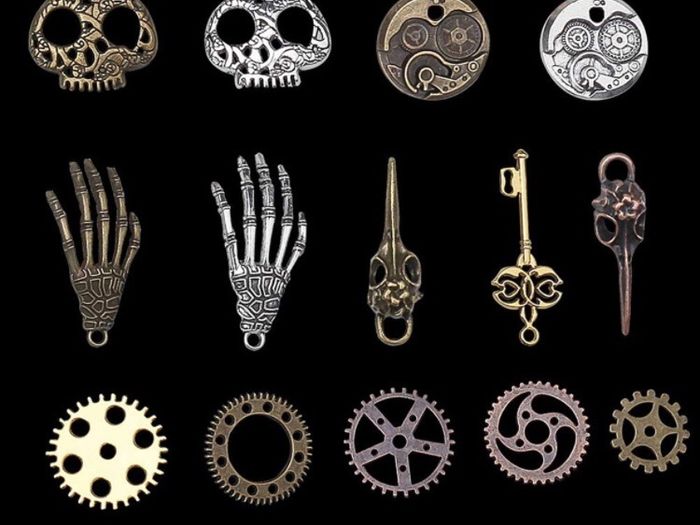 80PCS Assorted Antique Steampunk Gears Vintage Skeleton Charms Pendant Mixed for Necklace Bracelet Jewelry Making Accessory