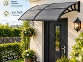 Polycarbonate Door Canopy 198 x 96cm Smoke Grey Front Door Awning with Rain & UV Protection