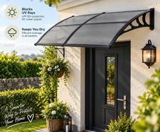 Polycarbonate Door Canopy 198 x 96cm Smoke Grey Front Door Awning with Rain & UV Protection