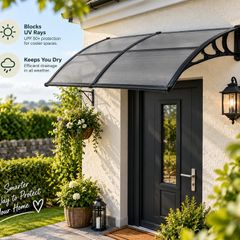 Polycarbonate Door Canopy 198 x 96cm Smoke Grey Front Door Awning with Rain & UV Protection
