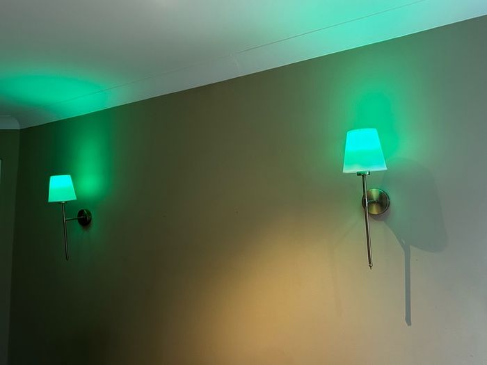 2 Brass Wall Lamps with Colour-Changing Rechargeable Bulbs (No Wiring Needed)