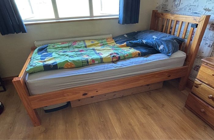 Pine Single Bed Frame  + Under Bed Storage Drawer