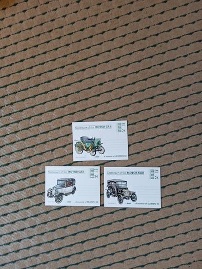 Three postcards issued for the centenary of the motor car in 1986
