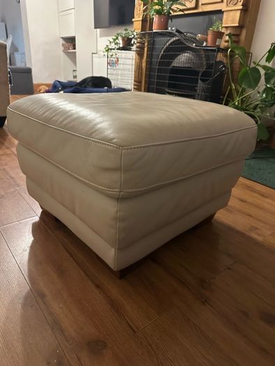 Cream leather pouffe