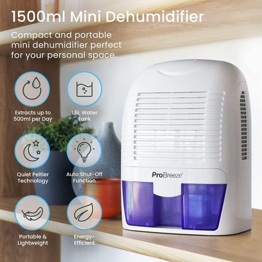 Dehumidifier 1500ml Portable Air Dehumidifier for Damp, Mould, Moisture in Home, Kitchen, Bedroom, Caravan, Office, Garage, Bathroom, Basement
