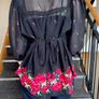 Black Floral Blouse Sheer Sleeves Tie Back -  Size XXL / 44 / 16 Image 6