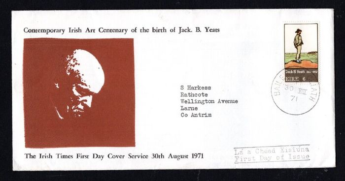 1971 Ireland Contemporary Irish Art (Jack B Yeats) Commemorative Stamp Irish Times Addressed First Day Cover (FDC) with Dublin Cancel.