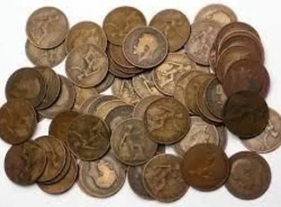 Old British pennies 1d