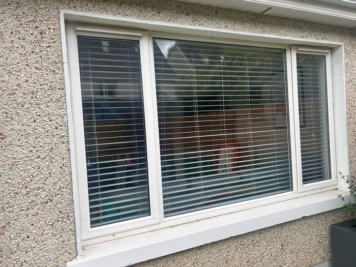Large double glazed window including blinds