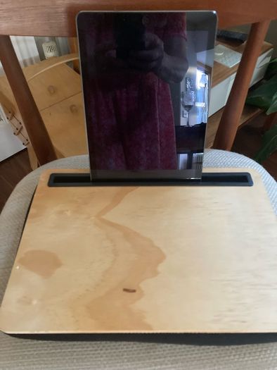 Kikkerland IPad, IPhone Tablet Holder Tray - For a bed, plane, while you eat - wood finish with padding