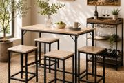 Industrial Bar Table &amp; 4 Stools Set Natural Oak Colour