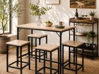 main image for ad Industrial Bar Table &amp; 4 Stools Set Natural Oak Colour