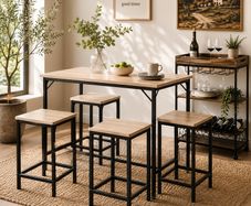 Industrial Bar Table & 4 Stools Set Natural Oak Colour